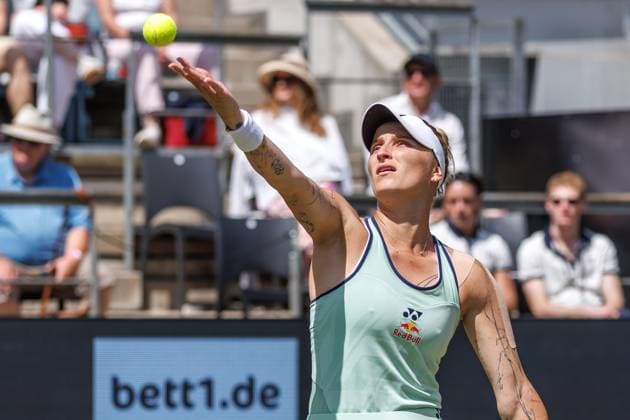 21 06 2025 Tennis WTA Tour Berlin, Singles, Women, Semifinals, Marketa Vondrousova CZE Samsonova Russia , Steffi Graf Stadium Marketa Vondrousova returns a ball Tennis WTA Tour Berlin