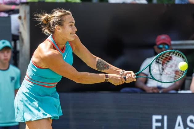 21 06 2025 Tennis WTA Tour Berlin, Singles, Women, Semifinals, Marketa Vondrousova CZE Samsonova Russia , Steffi Graf Stadium Aryna Sabalenka returns a ball Tennis WTA Tour Berlin