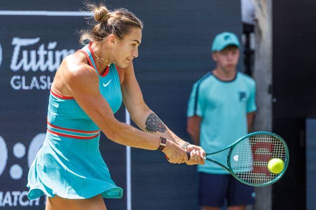 21 06 2025 Tennis WTA Tour Berlin, Singles, Women, Semifinals, Marketa Vondrousova CZE Samsonova Russia , Steffi Graf Stadium Aryna Sabalenka returns a ball Tennis WTA Tour Berlin