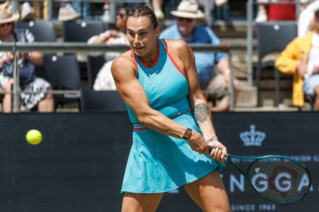 21 06 2025 Tennis WTA Tour Berlin, Singles, Women, Semifinals, Marketa Vondrousova CZE Samsonova Russia , Steffi Graf Stadium Aryna Sabalenka returns a ball Tennis WTA Tour Berlin
