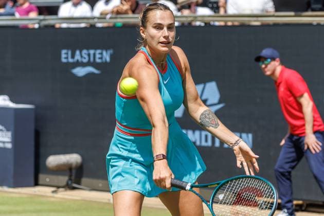 21 06 2025 Tennis WTA Tour Berlin, Singles, Women, Semifinals, Marketa Vondrousova CZE Samsonova Russia , Steffi Graf Stadium Aryna Sabalenka returns a ball Tennis WTA Tour Berlin
