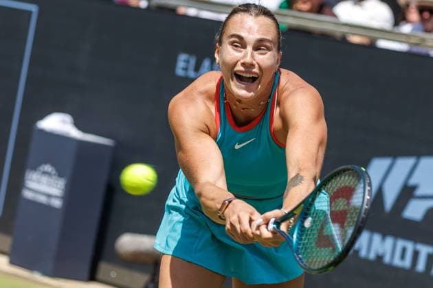 21 06 2025 Tennis WTA Tour Berlin, Singles, Women, Semifinals, Marketa Vondrousova CZE Samsonova Russia , Steffi Graf Stadium Aryna Sabalenka returns a ball Tennis WTA Tour Berlin