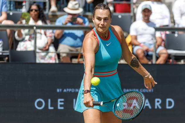 21 06 2025 Tennis WTA Tour Berlin, Singles, Women, Semifinals, Marketa Vondrousova CZE Samsonova Russia , Steffi Graf Stadium Aryna Sabalenka returns a ball Tennis WTA Tour Berlin