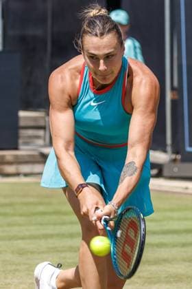 21 06 2025 Tennis WTA Tour Berlin, Singles, Women, Semifinals, Marketa Vondrousova CZE Samsonova Russia , Steffi Graf Stadium Aryna Sabalenka returns a ball Tennis WTA Tour Berlin