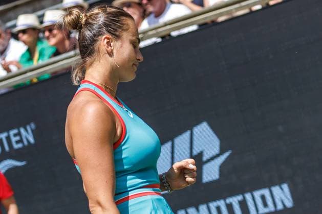 21 06 2025 Tennis WTA Tour Berlin, Singles, Women, Semifinals, Marketa Vondrousova CZE Samsonova Russia , Steffi Graf Stadium Aryna Sabalenka is happy about the ball she won Tennis WTA Tour Berlin
