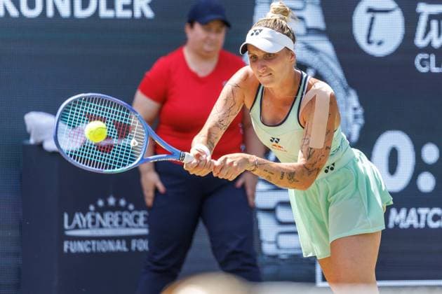 21 06 2025 Tennis WTA Tour Berlin, Singles, Women, Semifinals, Marketa Vondrousova CZE Samsonova Russia , Steffi Graf Stadium Marketa Vondrousova returns a ball Tennis WTA Tour Berlin