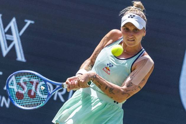 21 06 2025 Tennis WTA Tour Berlin, Singles, Women, Semifinals, Marketa Vondrousova CZE Samsonova Russia , Steffi Graf Stadium Marketa Vondrousova returns a ball Tennis WTA Tour Berlin