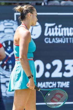 21 06 2025 Tennis WTA Tour Berlin, Singles, Women, Semifinals, Marketa Vondrousova CZE Samsonova Russia , Steffi Graf Stadium Aryna Sabalenka is annoyed about losing the ball Tennis WTA Tour Berlin
