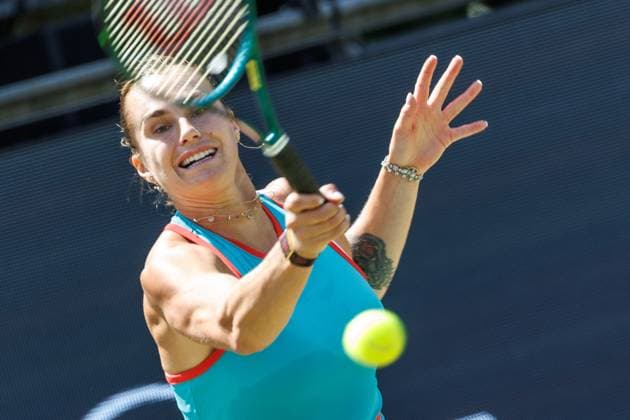21 06 2025 Tennis WTA Tour Berlin, Singles, Women, Semifinals, Marketa Vondrousova CZE Samsonova Russia , Steffi Graf Stadium Aryna Sabalenka returns a ball Tennis WTA Tour Berlin