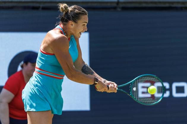 21 06 2025 Tennis WTA Tour Berlin, Singles, Women, Semifinals, Marketa Vondrousova CZE Samsonova Russia , Steffi Graf Stadium Aryna Sabalenka returns a ball Tennis WTA Tour Berlin