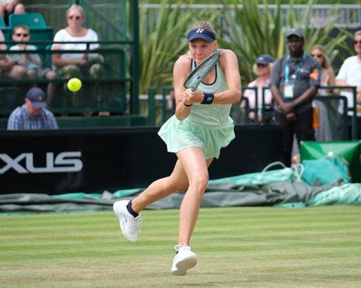 21st June 2025; Lexus Nottingham Tennis Centre, Nottingham, England; Lexus Nottingham Open, Day 6; Dayana Yastremska plays a backhand shot to Magda Linette during their semi final match as Dayana Yastremska won 6-4 6-4  ActionPlus12803489 PaulxBonser
