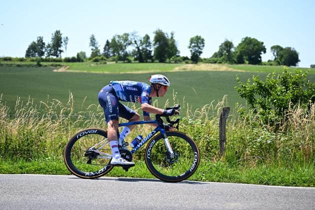 Baloise Belgium Tour 2025 Stage 4 DURBUY, BELGIUM - JUNE 21 : Van Gestel Dries (BEL) of Soudal Quick-Step in action during stage 4 of the 94th edition of Baloise Tour of Belgium an UCI ProSeries 2.Pro cycling road race stage for Men Elite of 173.4 km with start in Durbuy and finish in Durbuy on June 21, 2025 in Durbuy, Belgium, 21 06 2025 ( Motordriver Guy De Vuyst - Durbuy Belgium  Copyright: xTomasxSiskx