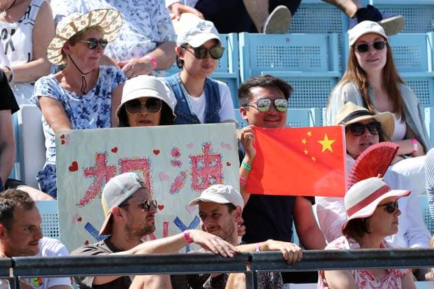 Chinese fans of Wang Xinyu CHN at Steffi Graf Stadium Sport Semifinal HYLO Berlin Tennis Open Women on grass 21 06 2025