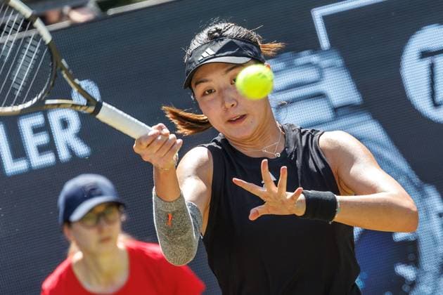 21 06 2025 Tennis WTA Tour Berlin, Singles, Women, Semifinals, Xinyu Wang CHN Ludmilla Samsonova Russia , Steffi Graf Stadium Xinyu Wang returns a ball Tennis WTA Tour Berlin