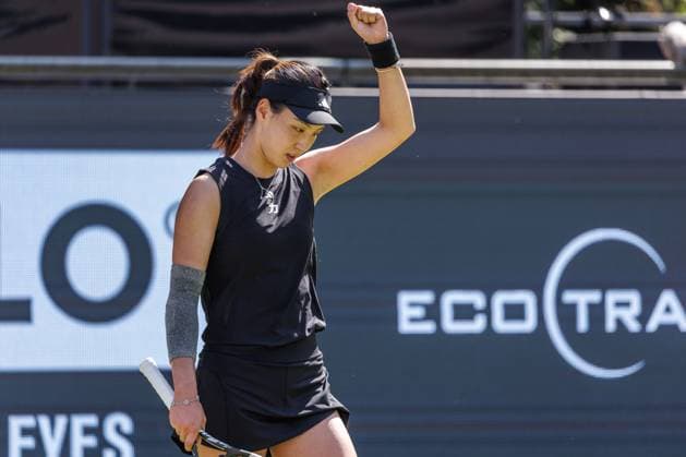 21 06 2025 Tennis WTA Tour Berlin, Singles, Women, Semifinals, Xinyu Wang CHN Ludmilla Samsonova Russia , Steffi Graf Stadium Xinyu Wang celebrates victory Tennis WTA Tour Berlin
