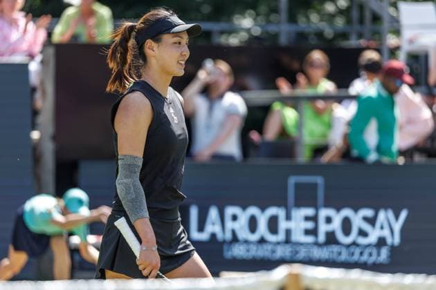 21 06 2025 Tennis WTA Tour Berlin, Singles, Women, Semifinals, Xinyu Wang CHN Ludmilla Samsonova Russia , Steffi Graf Stadium Xinyu Wang celebrates victory Tennis WTA Tour Berlin