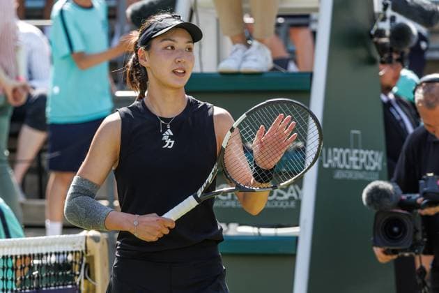 21 06 2025 Tennis WTA Tour Berlin, Singles, Women, Semifinals, Xinyu Wang CHN Ludmilla Samsonova Russia , Steffi Graf Stadium Xinyu Wang celebrates victory Tennis WTA Tour Berlin