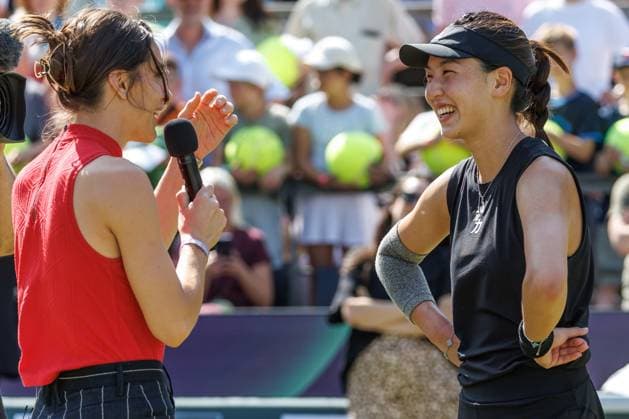 21 06 2025 Tennis WTA Tour Berlin, Singles, Women, Semifinals, Xinyu Wang CHN Ludmilla Samsonova Russia , Steffi Graf Stadium Xinyu Wang in an interview Tennis WTA Tour Berlin