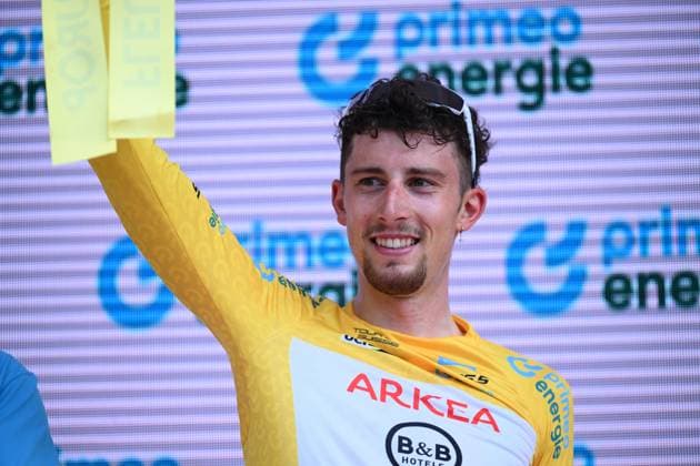 Tour de Suisse 2025 Stage 7 EMMETTEN, SWITZERLAND - JUNE 21 : Vauquelin Kevin (FRA) of Arkea - B&B Hotels on the podium during stage 7 of the 88th edition of Tour de Suisse an UCI World Tour 2.UWT cycling road race stage for Men Elite of 207.3 km with start in Neuhausen am Rheinfall and finish in Emmetten on June 21, 2025 in Emmetten, Switzerland, 21 06 2025 ( Motordriver Kenny Verfaillie - Emmetten Switzerland  Copyright: xVincentxKalutx