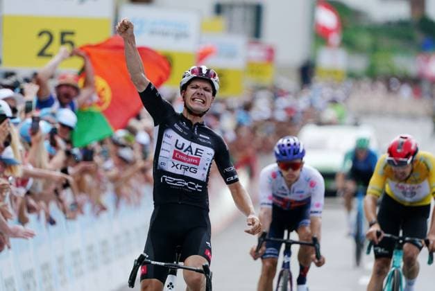 21 06 2025 Switzerland Tour de Suisse Men 2025 57 Stage Neuhausen Emmetten Picture Picture of the winner Joao Almeida POR Team UAE Emirates Action Cheers Cheers