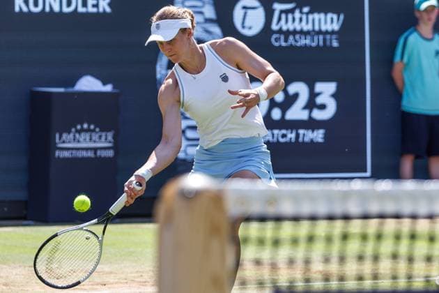 21 06 2025 Tennis WTA Tour Berlin, Singles, Women, Semifinals, Xinyu Wang CHN Ludmilla Samsonova Russia , Steffi Graf Stadium Marketa Vondrousova returns a ball Tennis WTA Tour Berlin