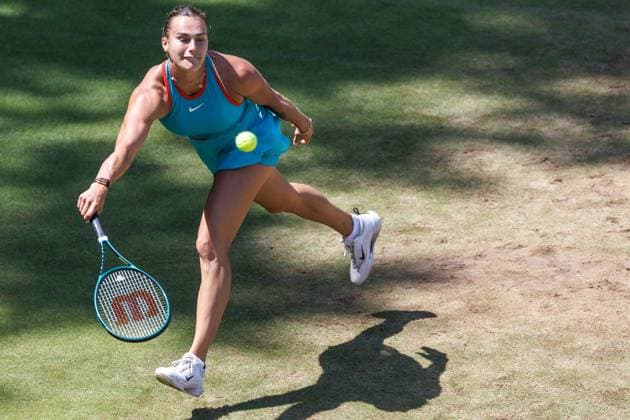 21 06 2025 Tennis WTA Tour Berlin, Singles, Women, Semifinals, Marketa Vondrousova CZE Samsonova Russia , Steffi Graf Stadium Aryna Sabalenka returns a ball Tennis WTA Tour Berlin