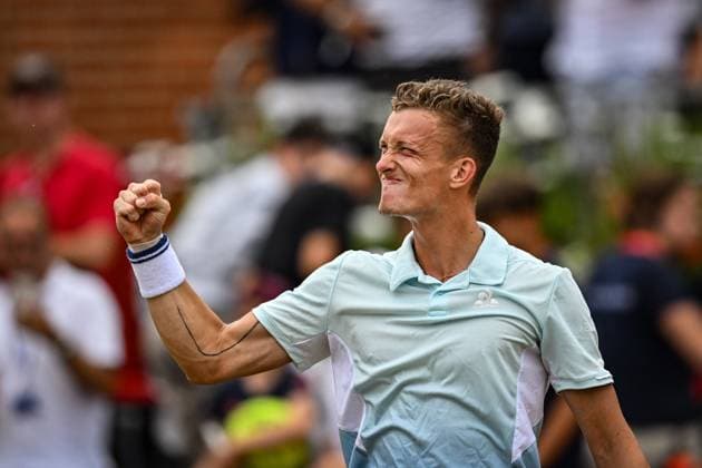 21st June 2025; HSBC Championships, Queens Club, West Kensington, London, England: HSBC Mens Championships Queens Club, Day 6; Jiri Lehecka (CZE) celebrates winning the semi final match against Jack Draper (GBR)  ActionPlus12803579 GodfreyxPitt