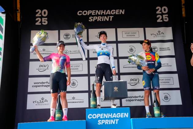 Cycling Copenhagen Sprint Womens Race Dutch European Champion Lorena Wiebes SD Worx on the podium with Italian Elisa Balsamo Lidl Trek and Italian Chiara Consonni Canyon SRAM after the women s Cycling World Tour race Copenhagen Sprint starting in Roskilde and finishing in Copenhagen, Denmark, Saturday June 21, 2025 Photo Ida Marie Odgaard Scanpix 2025 , Roskilde Copenhagen Denmark  Copyright: IdaxMariexOdgaardx spdk20250621-173358-L