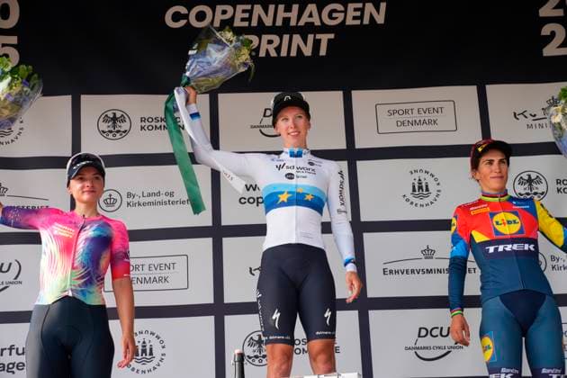 Cycling Copenhagen Sprint Womens Race Dutch European Champion Lorena Wiebes SD Worx on the podium with Italian Elisa Balsamo Lidl Trek and Italian Chiara Consonni Canyon SRAM after the women s Cycling World Tour race Copenhagen Sprint starting in Roskilde and finishing in Copenhagen, Denmark, Saturday June 21, 2025 Photo Ida Marie Odgaard Scanpix 2025 , Roskilde Copenhagen Denmark  Copyright: IdaxMariexOdgaardx spdk20250621-173323-L