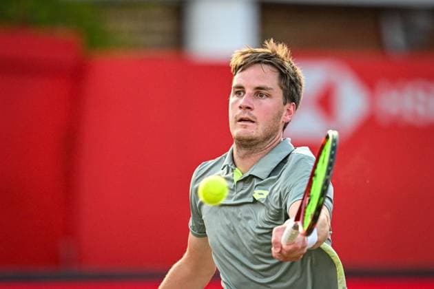 21st June 2025; HSBC Championships, Queens Club, West Kensington, London, England: HSBC Mens Championships Queens Club, Day 6; Henry Patten (GBR) hits a volley in his semi final match with his partner Harri Heliovaara (FIN) against Julian Cash (GBR) and Lloyd Glasspool (GBR)  ActionPlus12803909 GodfreyxPitt