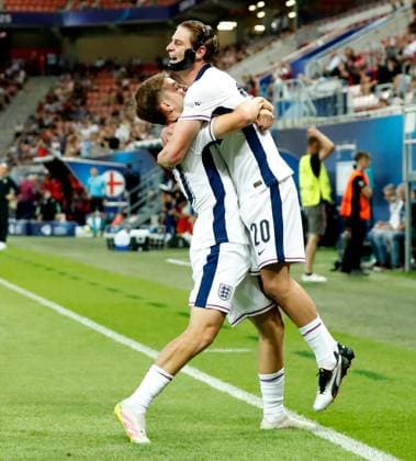 James McAtee of England celebrates scoring a goal after making the score 0-1. Spain U21, U 21 v England U21, UEFA U21 Championship, Quarter-final, Stadion Antona Malatinskeho, Slovakia - 21 Jun 2025  Copyright: xNikolaxKrstic Shutterstockx 15367881bt
