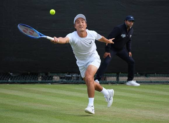 21st June 2025; Lexus Nottingham Tennis Centre, Nottingham, England; Lexus Nottingham Open, Day 6; Shintaro Mochhizuki reaches for the forehand shot to Marin Cilic; Marin Cilic won the mens singles final 6-2 6-3  ActionPlus12803920 PaulxBonser