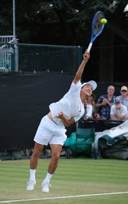 21st June 2025; Lexus Nottingham Tennis Centre, Nottingham, England; Lexus Nottingham Open, Day 6; Shintaro Mochhizuki serves to Marin Cilic in the mens final; Marin Cilic won the mens singles final 6-2 6-3  ActionPlus12803921 PaulxBonser