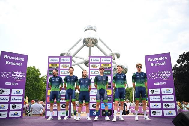 Baloise Belgium Tour 2025 Stage 5 BRUSSEL, BELGIUM - JUNE 22 : Team Novo Nordisk during stage 5 of the 94th edition of Baloise Tour of Belgium an UCI ProSeries 2.Pro cycling road race stage for Men Elite of 183.2 km with start in Brussel and finish in Brussel on June 22, 2025 in Brussel, Belgium, 22 06 2025 ( Motordriver Guy De Vuyst - Brussel Belgium  Copyright: xTomasxSiskx