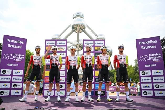 Baloise Belgium Tour 2025 Stage 5 BRUSSEL, BELGIUM - JUNE 22 : Team Intermarche - Wanty on stage before the start of the race during stage 5 of the 94th edition of Baloise Tour of Belgium an UCI ProSeries 2.Pro cycling road race stage for Men Elite of 183.2 km with start in Brussel and finish in Brussel on June 22, 2025 in Brussel, Belgium, 22 06 2025 ( Motordriver Guy De Vuyst - Brussel Belgium  Copyright: xTomasxSiskx