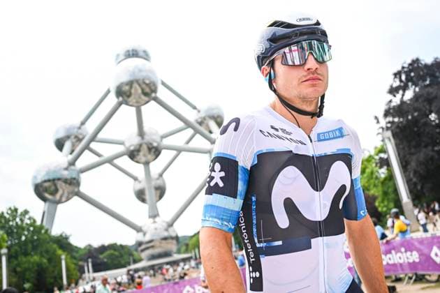 Baloise Belgium Tour 2025 Stage 5 BRUSSEL, BELGIUM - JUNE 22 : Canal Carlos (ESP) of Movistar Team before the start of the race during stage 5 of the 94th edition of Baloise Tour of Belgium an UCI ProSeries 2.Pro cycling road race stage for Men Elite of 183.2 km with start in Brussel and finish in Brussel on June 22, 2025 in Brussel, Belgium, 22 06 2025 ( Motordriver Guy De Vuyst - Brussel Belgium  Copyright: xTomasxSiskx