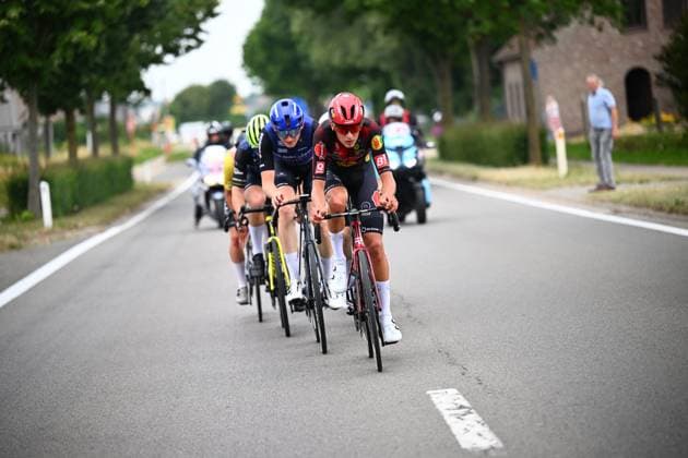 Baloise Belgium Tour 2025 Stage 5 BRUSSEL, BELGIUM - JUNE 22 : Lauryssen Yorben (BEL) of Pauwels Sauzen - Cibel Clementines leading the escape pack during stage 5 of the 94th edition of Baloise Tour of Belgium an UCI ProSeries 2.Pro cycling road race stage for Men Elite of 183.2 km with start in Brussel and finish in Brussel on June 22, 2025 in Brussel, Belgium, 22 06 2025 ( Motordriver Guy De Vuyst - Brussel Belgium  Copyright: xTomasxSiskx