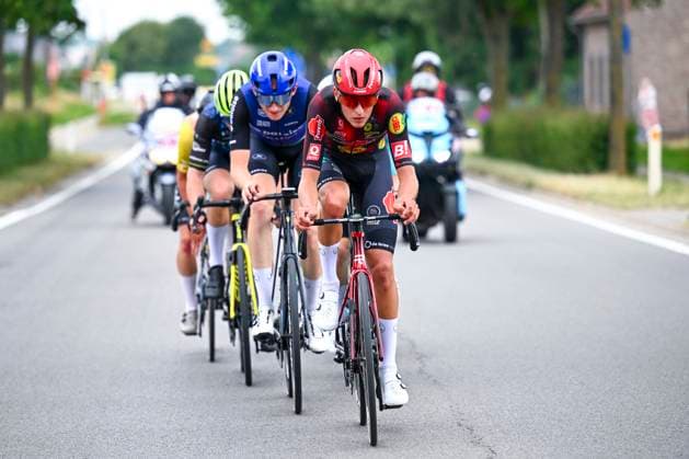 Baloise Belgium Tour 2025 Stage 5 BRUSSEL, BELGIUM - JUNE 22 : Lauryssen Yorben (BEL) of Pauwels Sauzen - Cibel Clementines leading the escape pack during stage 5 of the 94th edition of Baloise Tour of Belgium an UCI ProSeries 2.Pro cycling road race stage for Men Elite of 183.2 km with start in Brussel and finish in Brussel on June 22, 2025 in Brussel, Belgium, 22 06 2025 ( Motordriver Guy De Vuyst - Brussel Belgium  Copyright: xTomasxSiskx