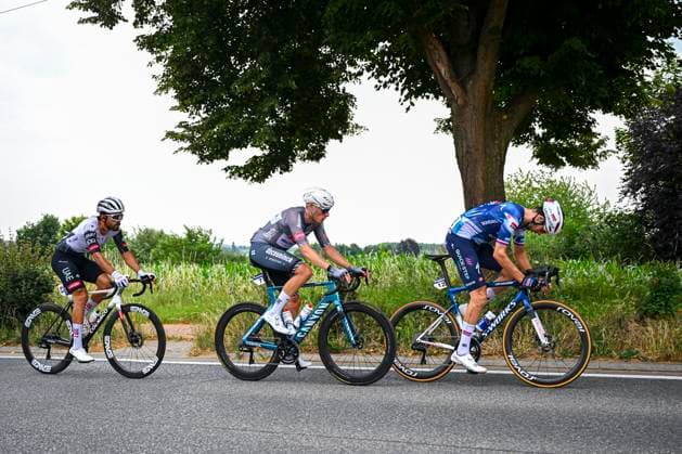 Baloise Belgium Tour 2025 Stage 5 BRUSSEL, BELGIUM - JUNE 22 : Wyseure Joran (BEL) of Alpecin - Deceuninck, Cerny Josef (CZE) of Soudal Quick-Step, Almutaiwei Mohammad (UAE) of UAE Team Emirates in action during stage 5 of the 94th edition of Baloise Tour of Belgium an UCI ProSeries 2.Pro cycling road race stage for Men Elite of 183.2 km with start in Brussel and finish in Brussel on June 22, 2025 in Brussel, Belgium, 22 06 2025 ( Motordriver Guy De Vuyst - Brussel Belgium  Copyright: xTomasxSiskx