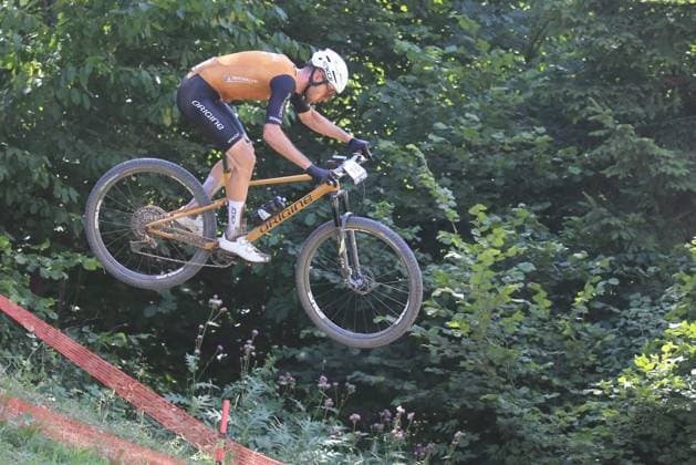 UCI MTB World Cup - XCO Pierre Teyssot MAXPPP ; UCI MTB World Cup - XCO. Commezzadura, Italy on June 22, 2025. Cross-Country Olympic Race, Men, Mathis Azzaro (FRA) Pierre Teyssot Maxppp Commezzadura Trentino Italy  Copyright: xMAXPPPxPierrexTeyssotx PT1_5455 PT1_5455