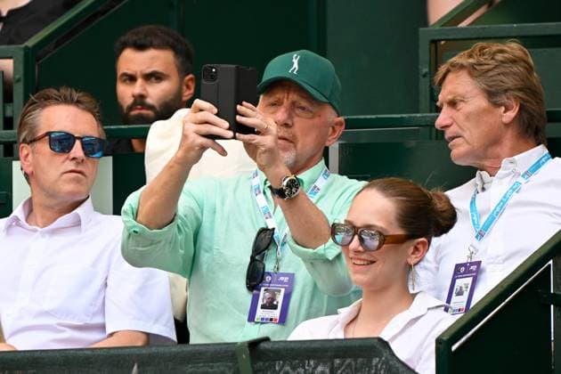 Tennis, ATP tournament in Halle, final, Boris Becker in the stands