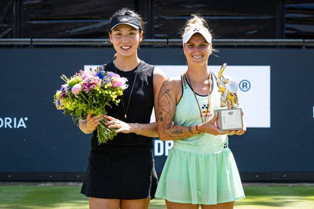 Xinyu WANG CHN and winner 2025 Marketa VONDROUSOVA CZE, Berlin Tennis Open by HYLO 2025, Berlin, LTTC Rot Weiß , 22 06 2025, Copyright: xClaudioxGärtnerx