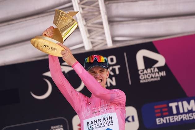 Omrzel Jakob of Bahrain Victorious Development Team Pink Jersey during the stage 8 of the Giro Next Gen 2025, from Pinerolo (To) to Pinerolo (To), 147 km, Italy - Sunday, June 22, 2025. - cycling.  Copyright: xFabioxFerrari LaPressex