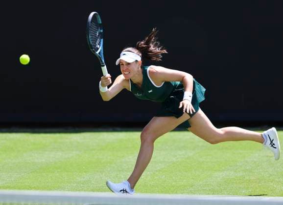 22nd June 2025; Devonshire Park, Eastbourne, East Sussex, England: Lexus International Eastbourne, Qualifying Day 2; Kimberly Birrell (AUS) plays a forehand shot against Anna Bondar (HUN)  ActionPlus12804224 HongboxChen