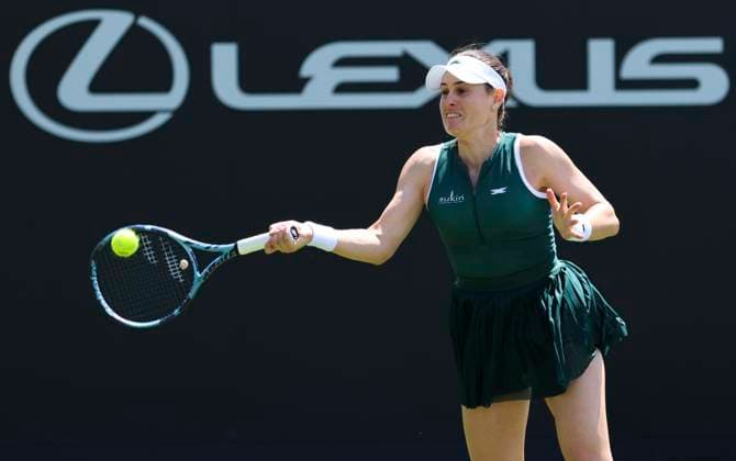 22nd June 2025; Devonshire Park, Eastbourne, East Sussex, England: Lexus International Eastbourne, Qualifying Day 2; Kimberly Birrell (AUS) plays a forehand shot against Anna Bondar (HUN)  ActionPlus12804225 HongboxChen