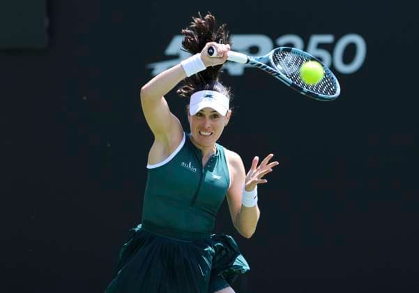 22nd June 2025; Devonshire Park, Eastbourne, East Sussex, England: Lexus International Eastbourne, Qualifying Day 2; Kimberly Birrell (AUS) plays a forehand shot against Anna Bondar (HUN)  ActionPlus12804229 HongboxChen
