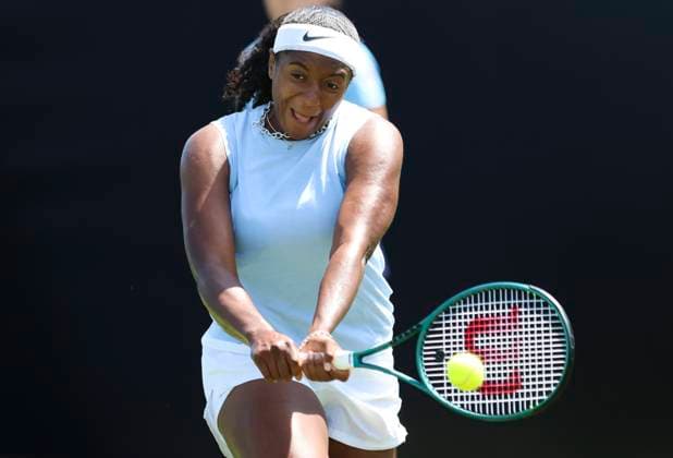 22nd June 2025; Devonshire Park, Eastbourne, East Sussex, England: Lexus International Eastbourne, Qualifying Day 2; Hailey Baptiste (USA) plays a forehand shot against Alexandra Eala (PHI)  ActionPlus12804213 HongboxChen