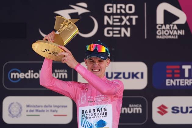Omrzel Jakob of Bahrain Victorious Development Team Pink Jersey during the stage 8 of the Giro Next Gen 2025, from Pinerolo (To) to Pinerolo (To), 147 km, Italy - Sunday, June 22, 2025. - cycling.  Copyright: xGianxMattiaxD Alberto LaPressex