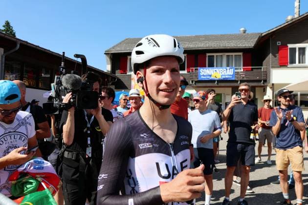 22 06 2025 Tour de Suisse 2025 Individual time trial Beckenried Stockhuette Picture Joao Almeida POR Team UAE Emirates Winner of the Tour de Suisse Action Single picture