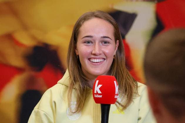 Herzogenaurach, Germany June 22, 2025 DFB Football Womens National Team European Championship Training Camp I Media Day In the picture Sydney Lohmann Germany at the interview from the Media Day in Herzogenaurach Adidas World of Sports Bayern Copyright: xFotostandx xFantinix